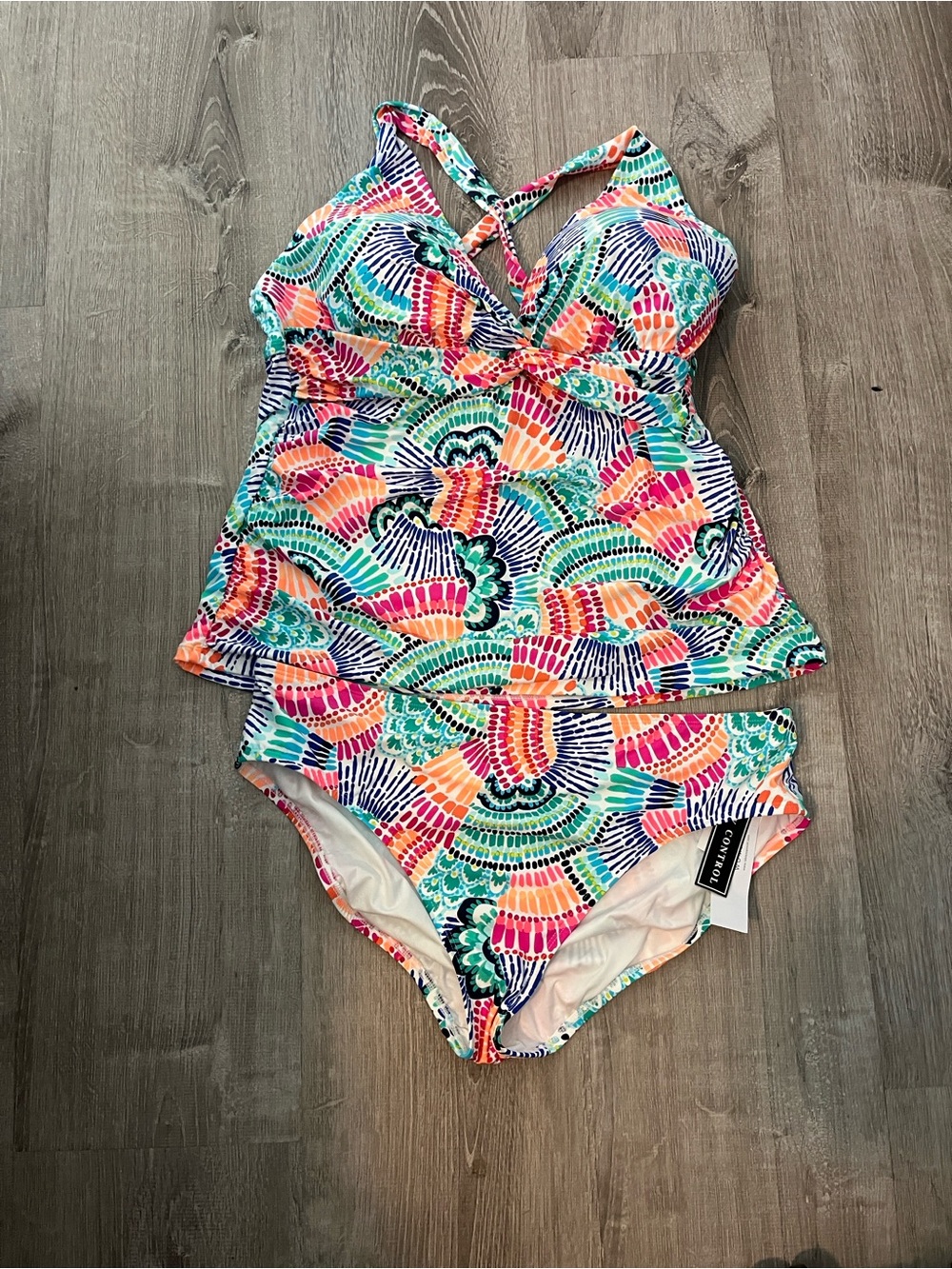 La Blanca Women”s Multicolor Floral Tankini and Coverup Teal, Pink & Orange